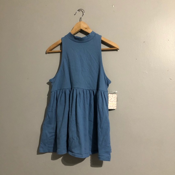 Free People Washed Blue Mock Neck Babydoll E - Picture 2 of 5